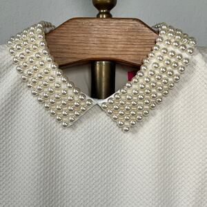 Betsy Johnson Women’s Sheathed Dress Pearl Embellished Collar Off White Size 14
